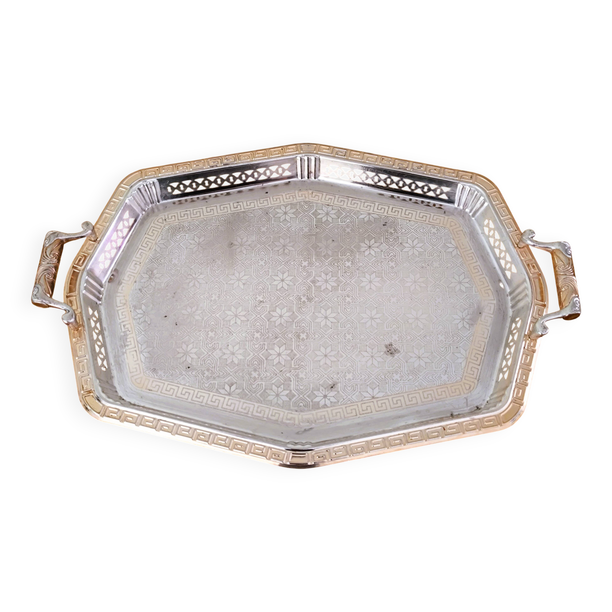 Antique silver-plated metal tray