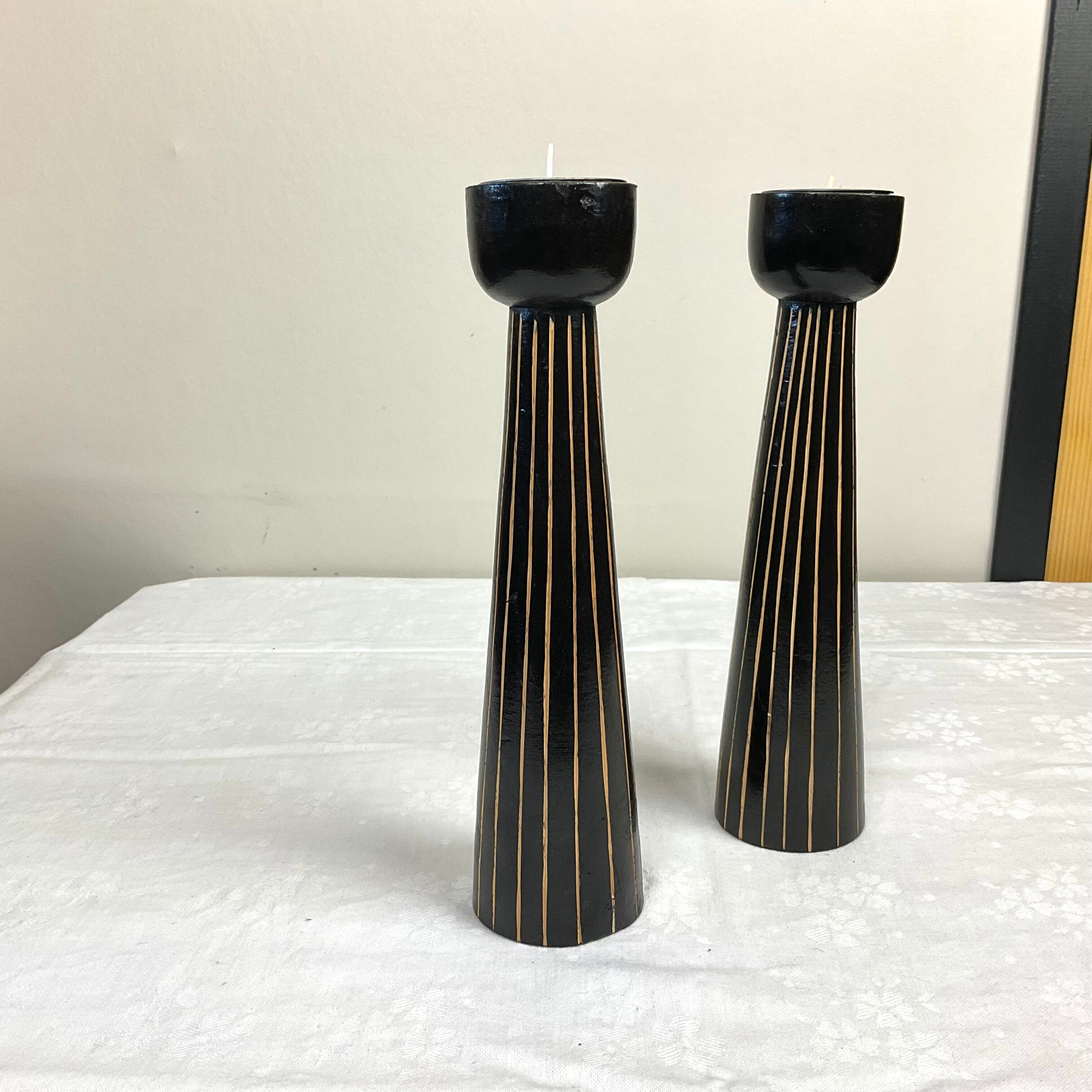 Pair of wooden candle holders