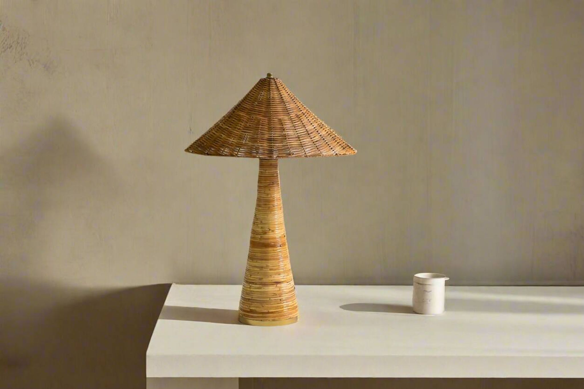 Shroom 002 Rattan Table Lamp, Wicker Shade, Mushroom Shaped Bedroom, Living Room Lighting