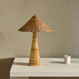 Shroom 002 Rattan Table Lamp, Wicker Shade, Mushroom Shaped Bedroom, Living Room Lighting