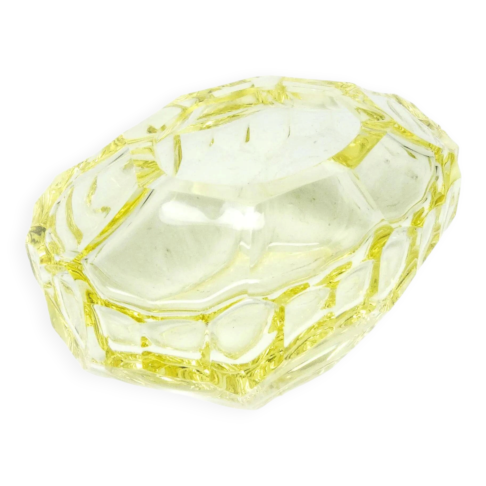 Vide poche de bureau, Art Déco, cristal jaune, Moser, Tchécoslovaquie, années 1930