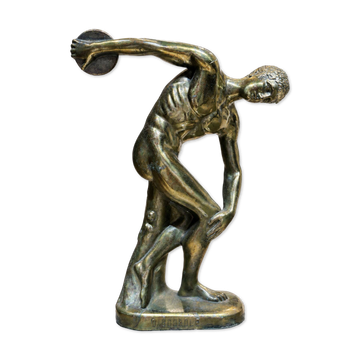 Discobole Metame, sculpture de style Art déco à patine bronze sur socl