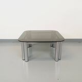 Vintage Italian Space Age square coffee table in smoked glass and chrome metal