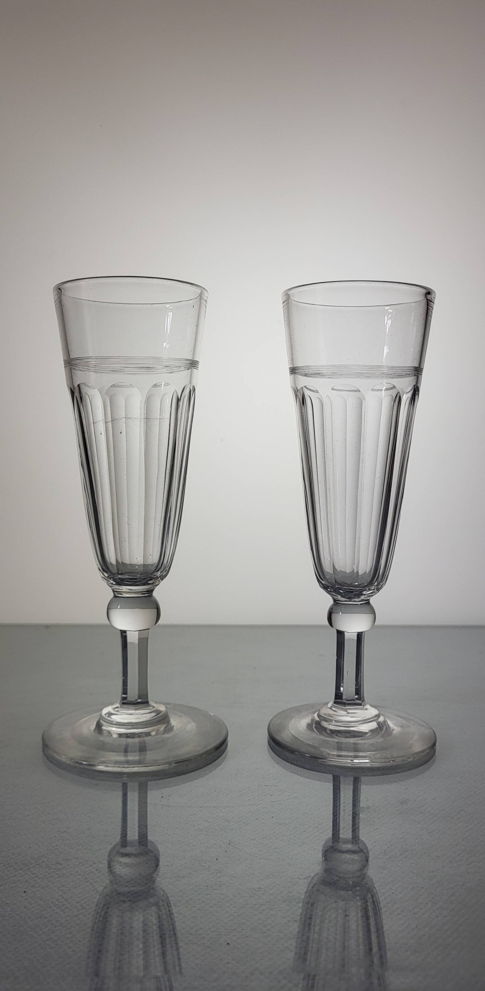 6 19th century champagne flutes / mismatched