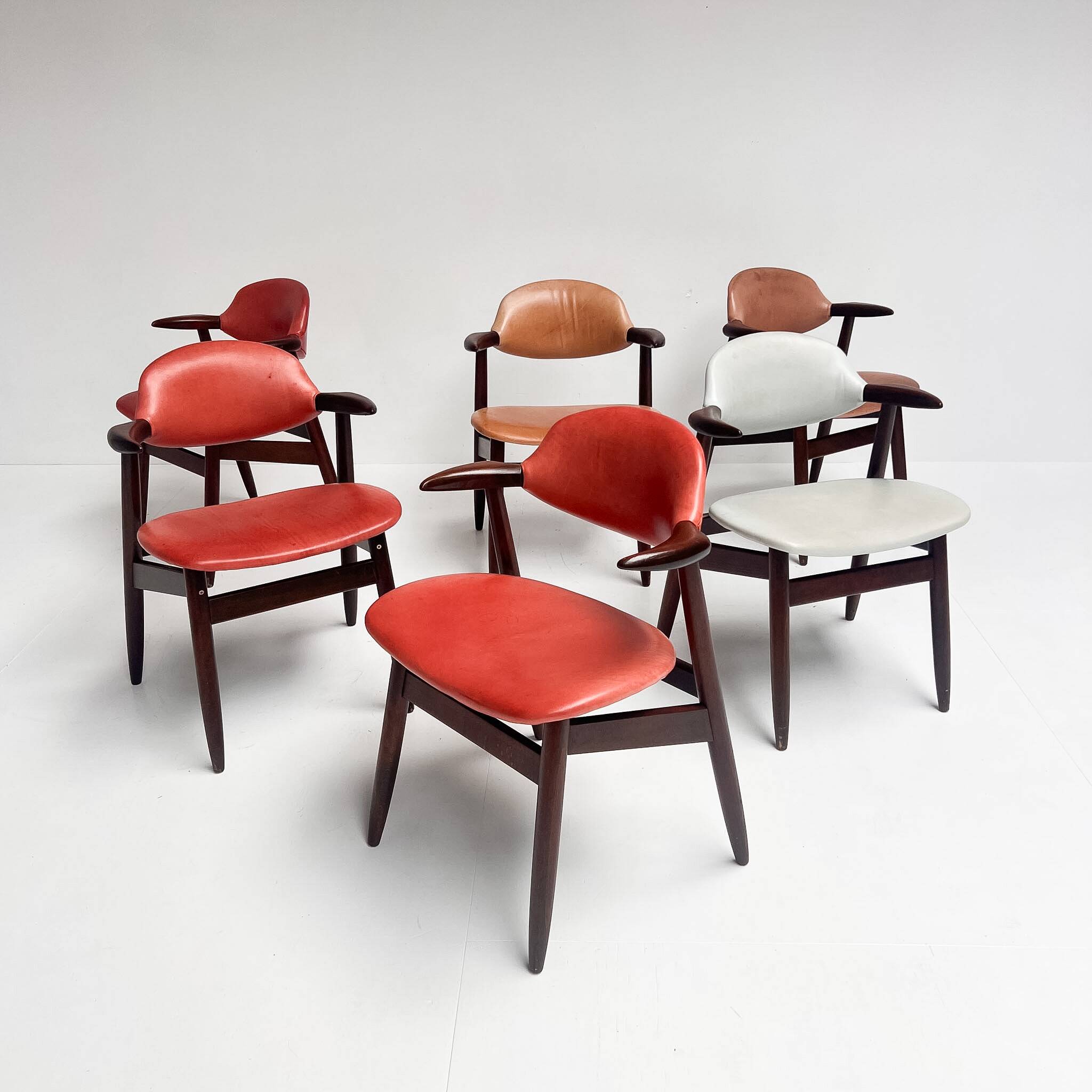 Red colored leather cowhorn chair, 1970s
