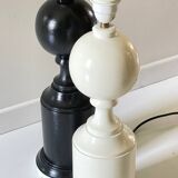 2 large black and white turned wood vintage lamp bases.