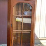 English Victorian corner display cabinet in solid wood and marquetry