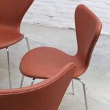 'Series 7' chairs in cognac leather by Arne Jacobsen for Fritz Hansen, 1955