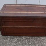 Old wooden trunk covered leather travel chest