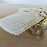 Double wall lamp in frosted glass and gold metal from the 70s