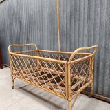 Vintage rattan wicker baby crib