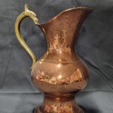 Lot copper pitcher and marble ashtray