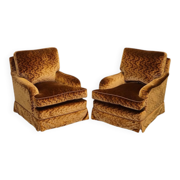 Connaught Vintage Velvet Armchairs by Dudgeon London, Set of 2