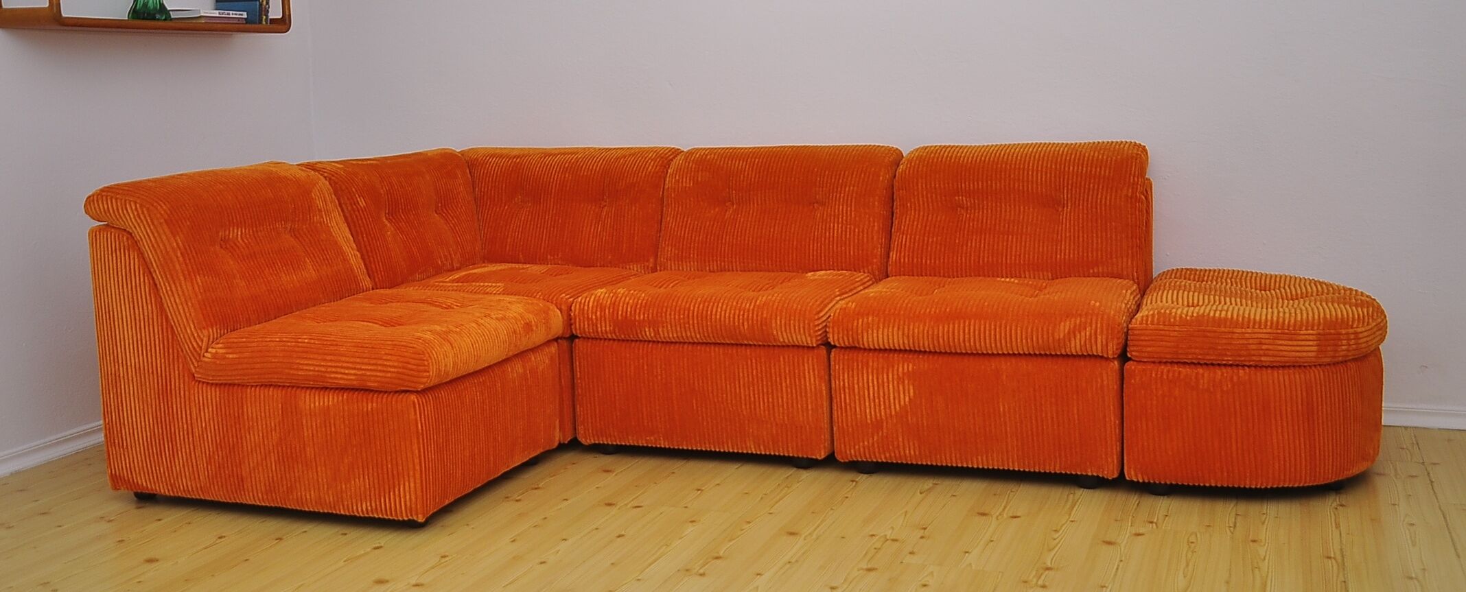 Orange corduroy modular sofa, 70s