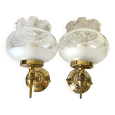 Paire d'appliques verre et laiton
