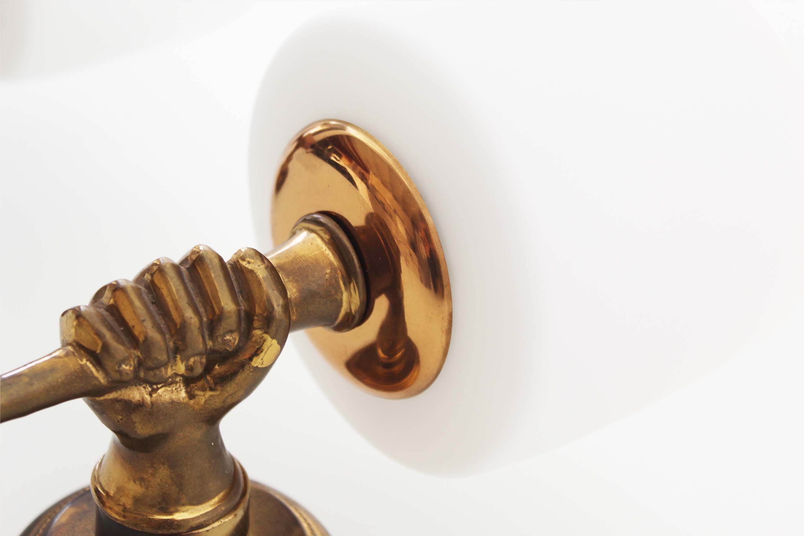 Pair of 1950’s solid brass ‘torch holding hand’ wall sconces by maison arlus