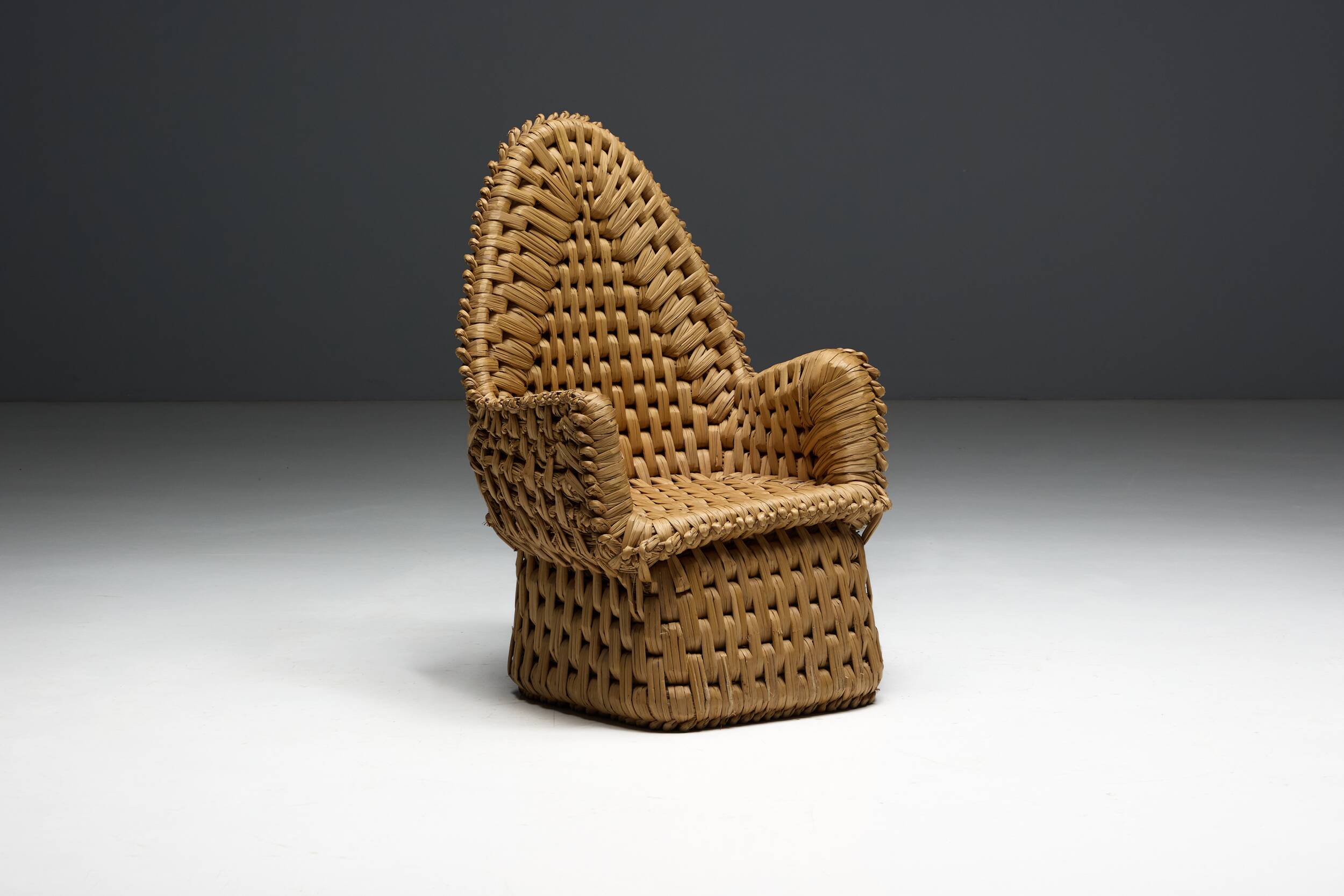 Vernacular Woven Straw Armchair, France, Early 20th Century