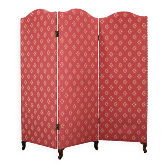 Antique Paravan with Fabric, Czechoslovakia