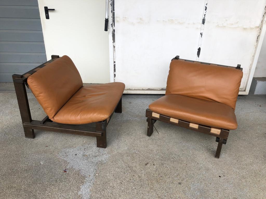 Pair Of Scandinavian Armchairs By Carl Straub Leather Circa1960