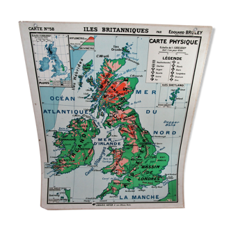 British Island School Map Hatier Vintage No. 58 and 58bis by Edouard Bruley