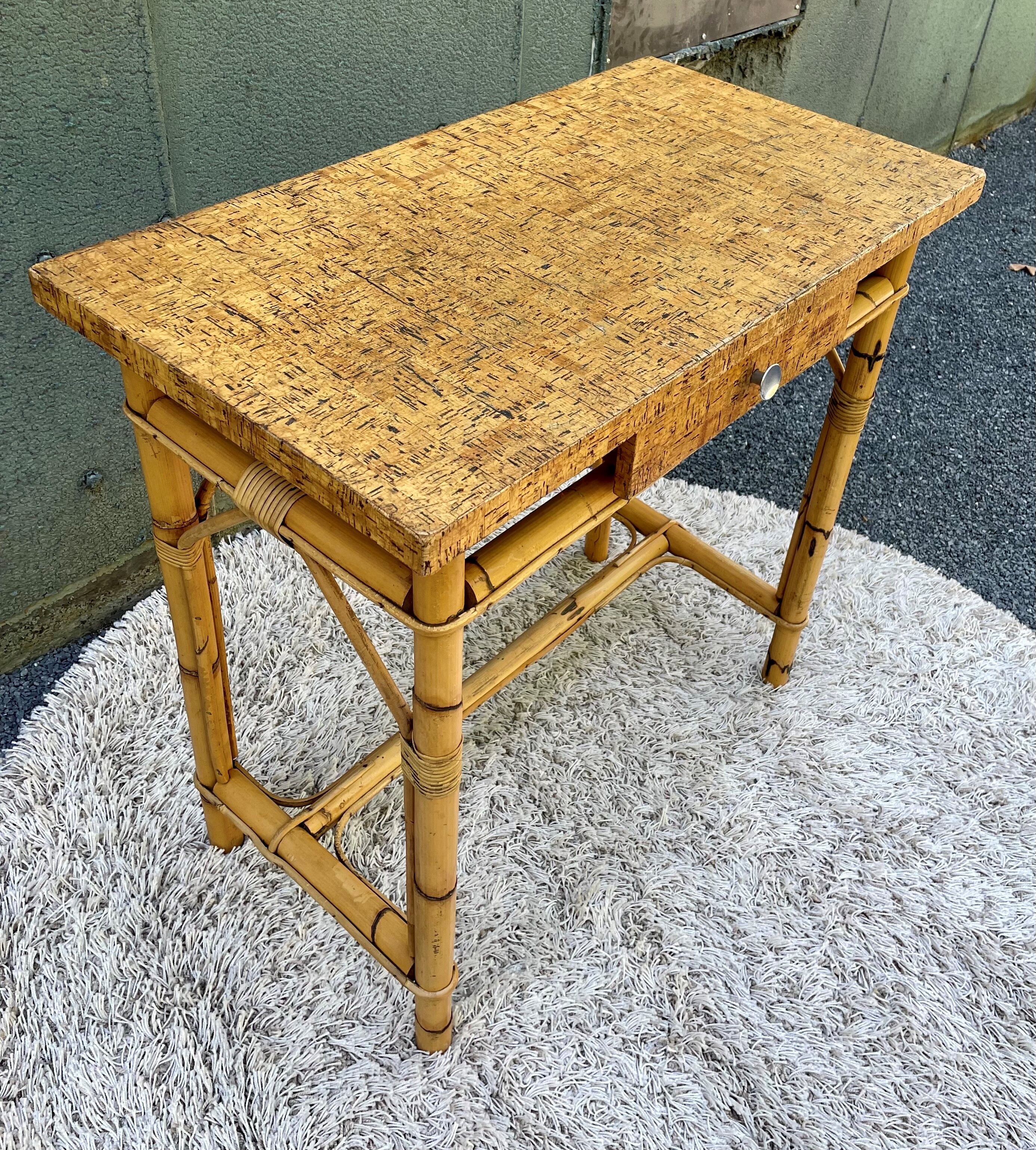 Vintage cork and rattan desk