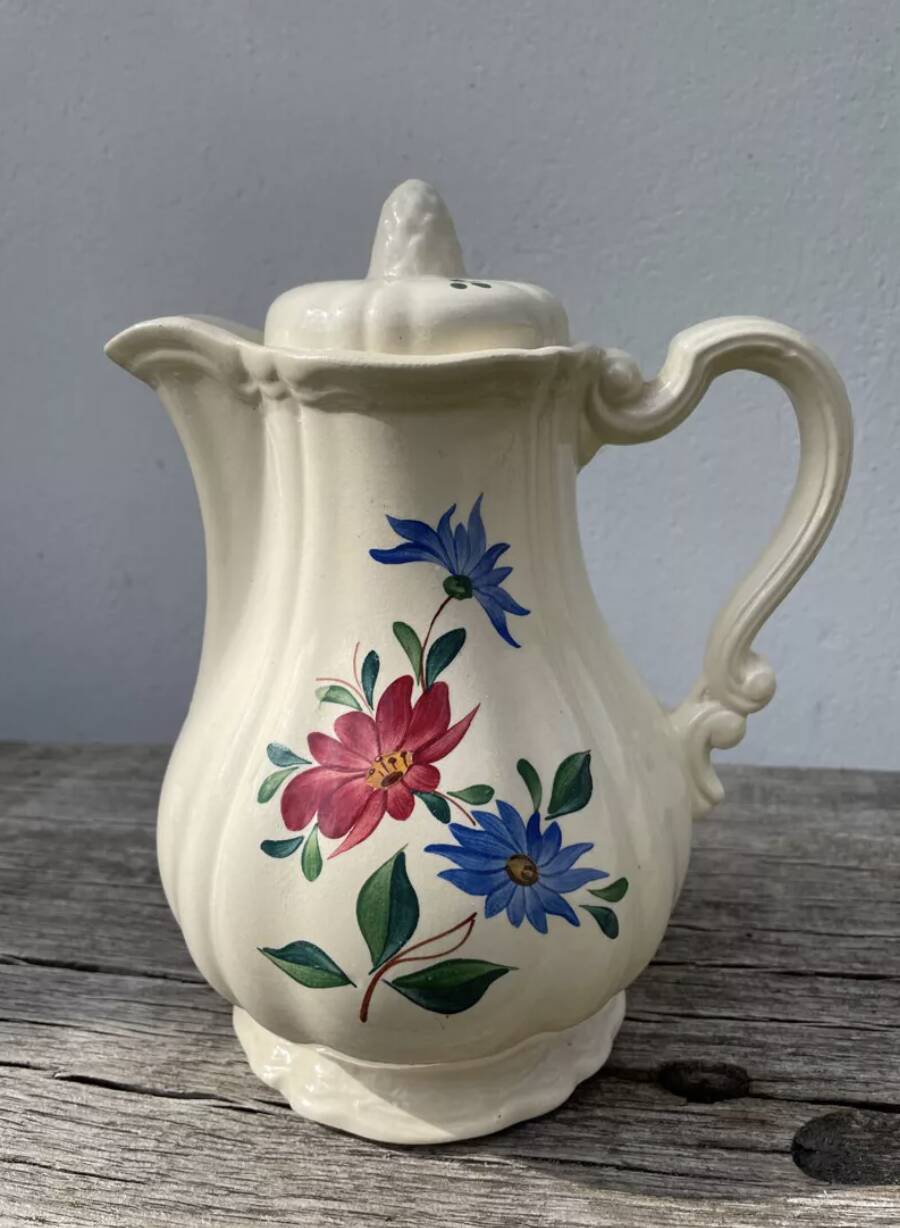 Large ceramic teapot with floral decoration, Digoin Sarreguemines