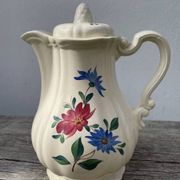 Large ceramic teapot with floral decoration, Digoin Sarreguemines