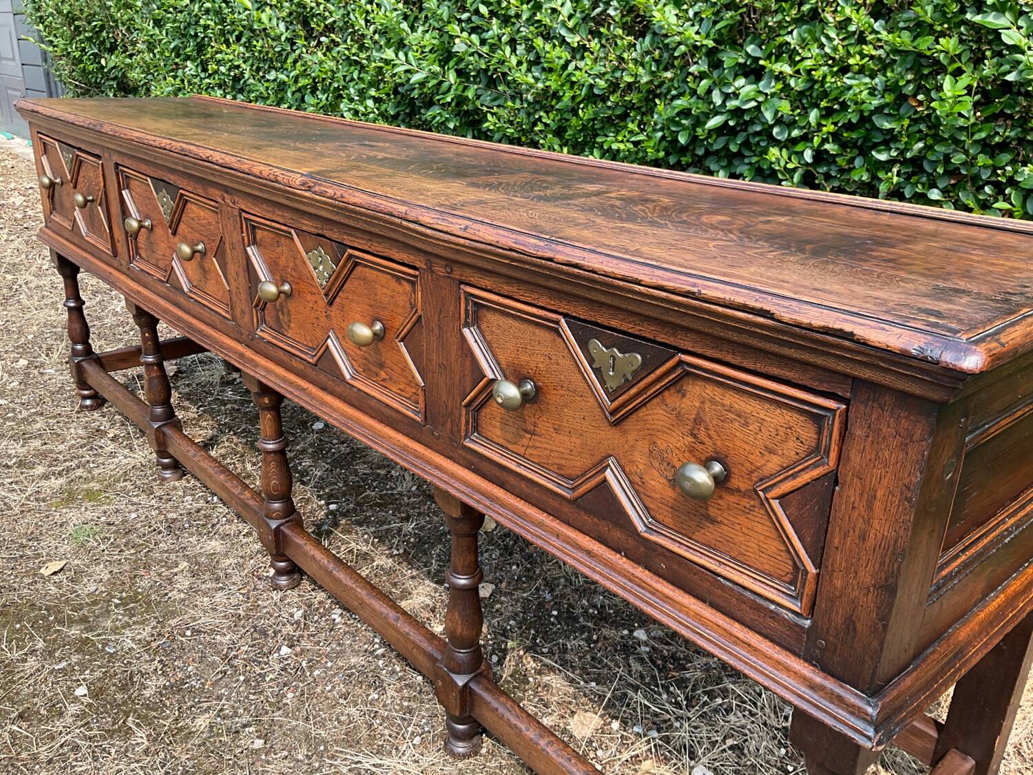 Antique 18th century solid oak Jacobean style sideboard