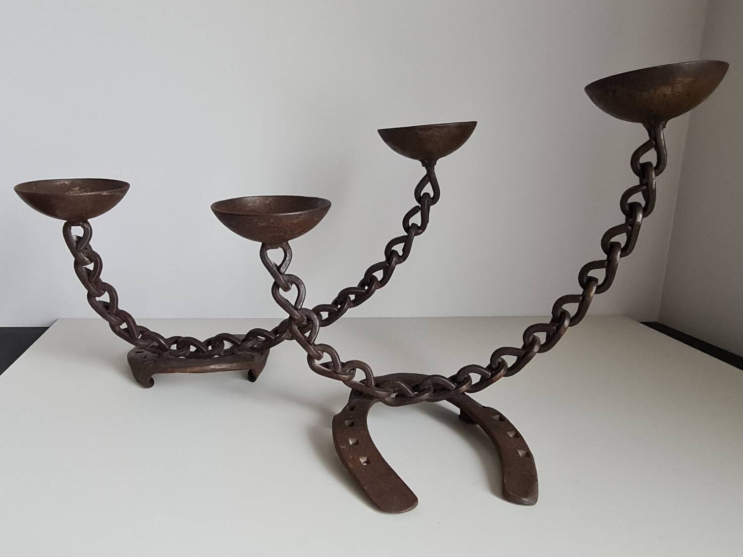 Pair of brutalist wrought iron candlesticks or lamp / Franz West style / 70s / vintage / artisanal work / Mid-Century