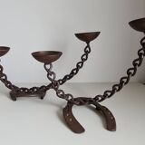 Pair of brutalist wrought iron candlesticks or lamp / Franz West style / 70s / vintage / artisanal work / Mid-Century