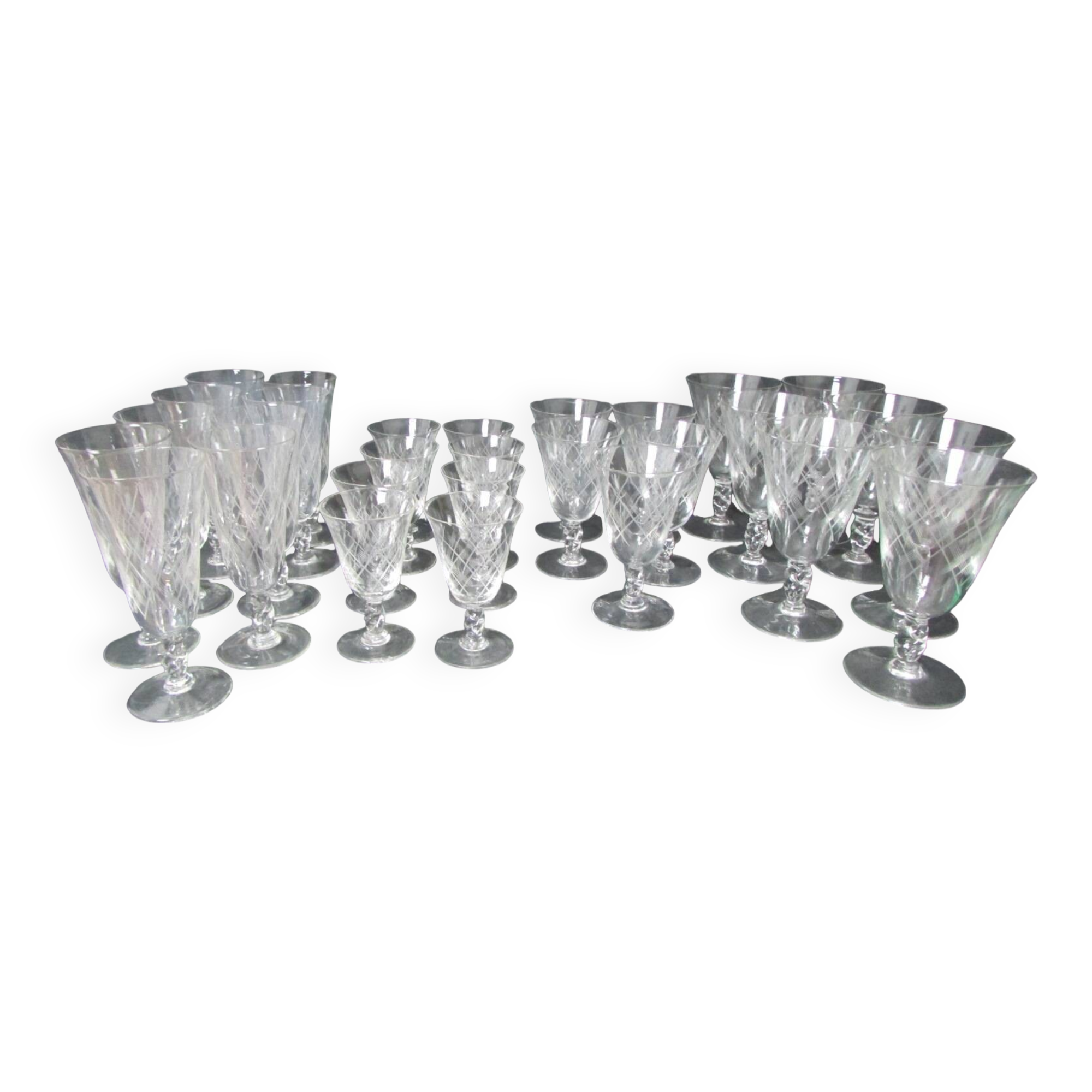 Set of 29 stemmed glasses, flared shape