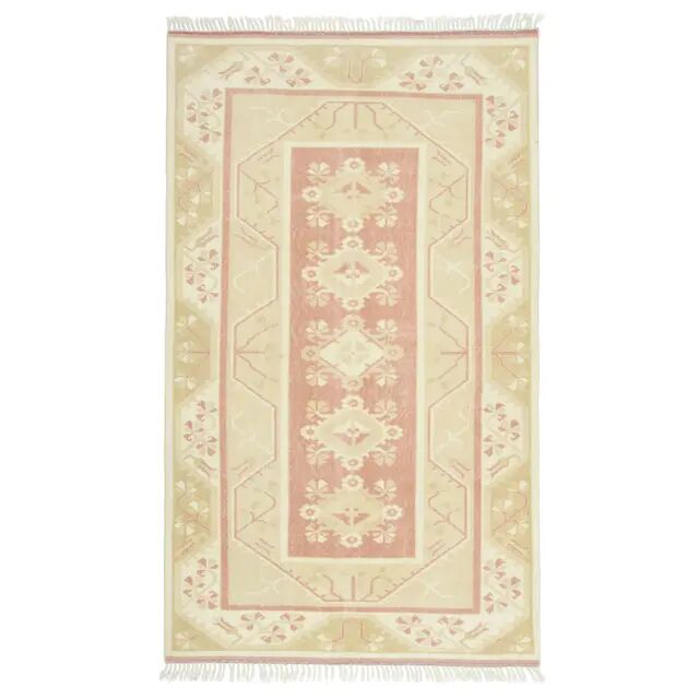 1970s Vintage Turkish Oushak Handmade Wool Cotton Beige Area Rug 153x260