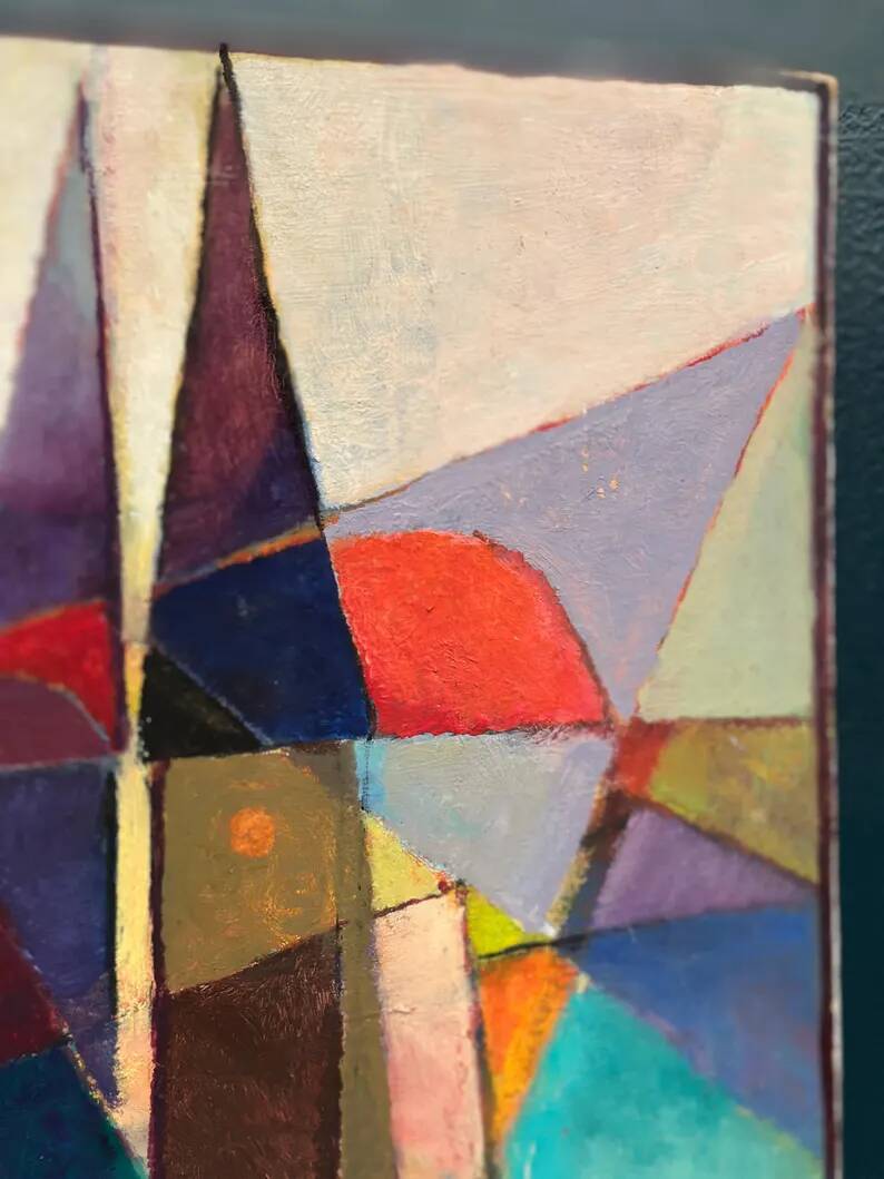 Oil on Swedish panel – 'Geometric Composition' by Stellan Widholm – Signed – vintage and framed – 35 × 32 × 5 cm