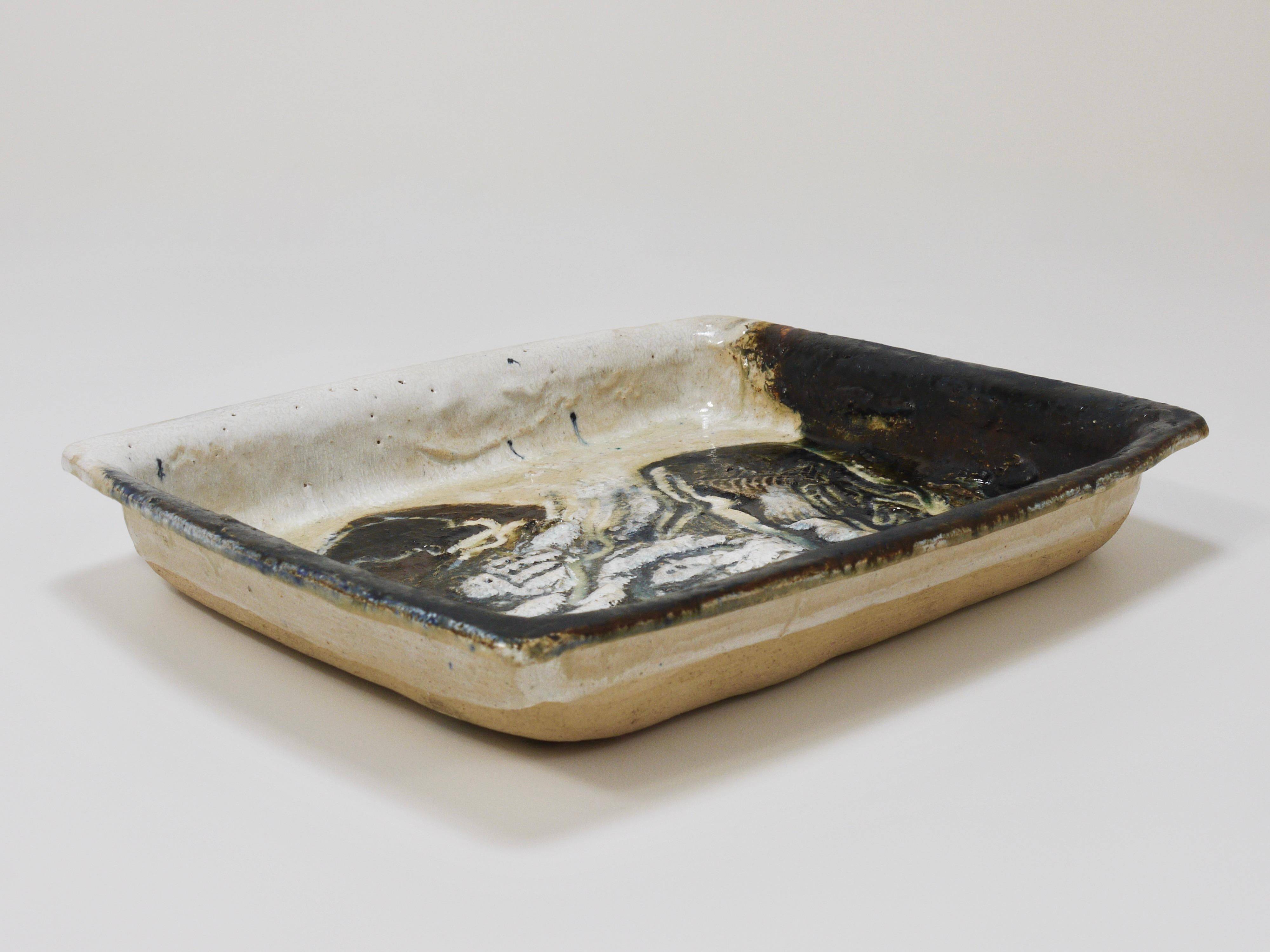 Two large abstract stoneware bowls/plates by Jeppe Hagedorn-Olsen, Denmark, 1970s.