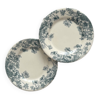 2 assiettes à dessert terre de fer « Anémones » Gien
