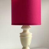 Lampe marbre et tissu fuchsia vintage