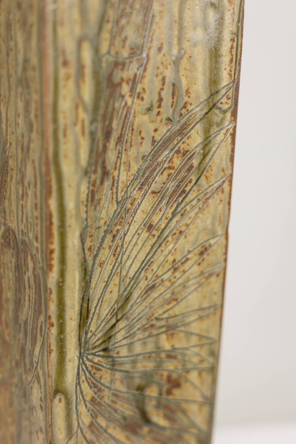 Brutalist stoneware vase with a floral decoration. 1970s.