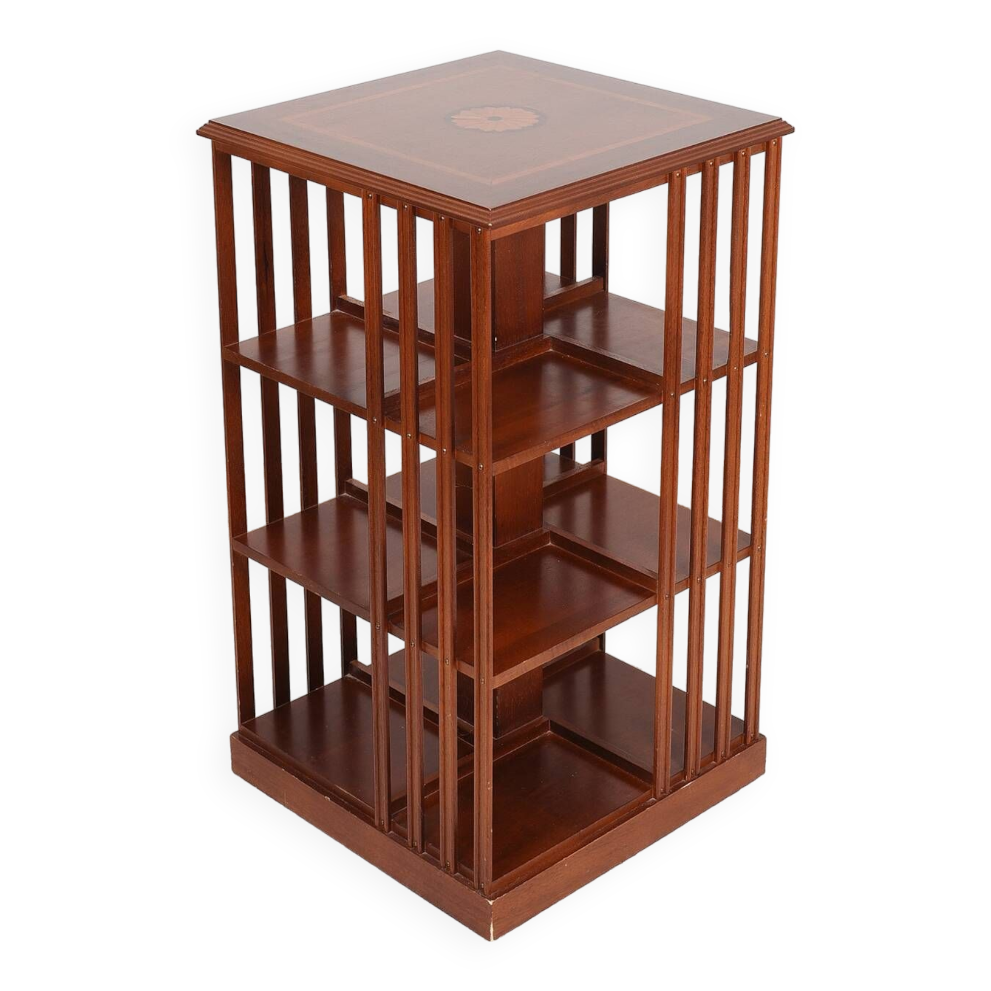 Bibliothèque tournante, meuble rotatif (Moulin à livres), en acajou, trois étages.