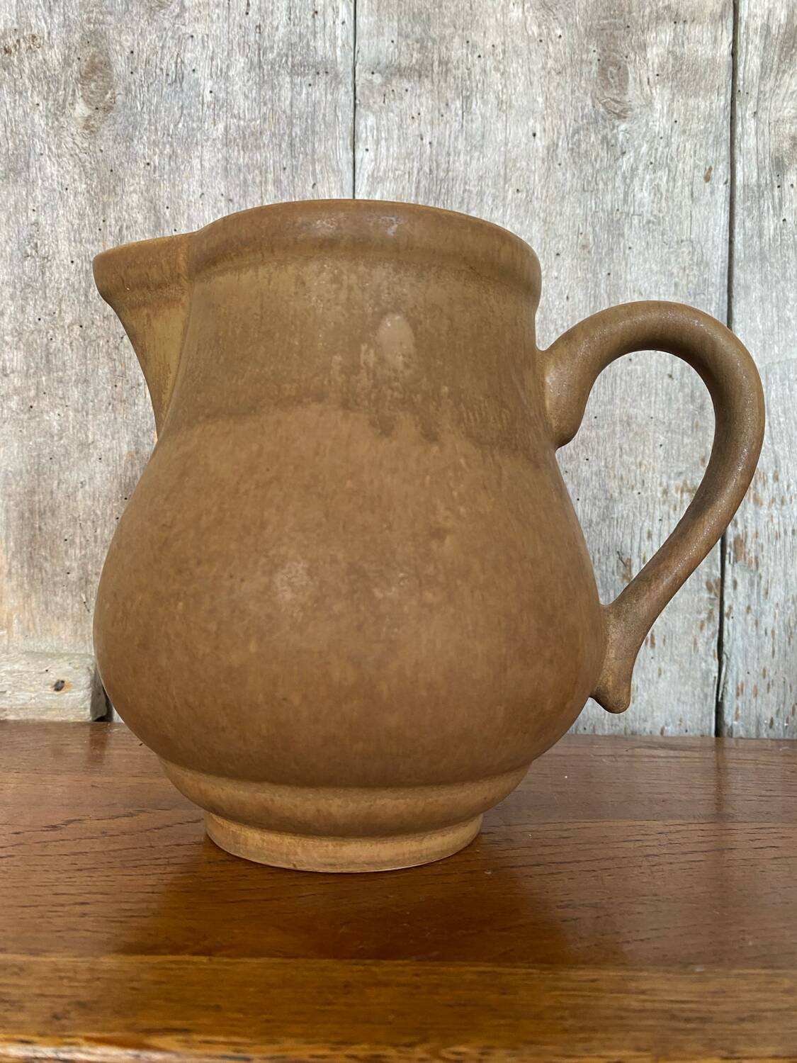 Antique rhodaceram pitcher beige stoneware made in france vintage