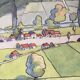 School poster vintage school landscape mountain two-sided signed Raylambert for Rossignol 50s