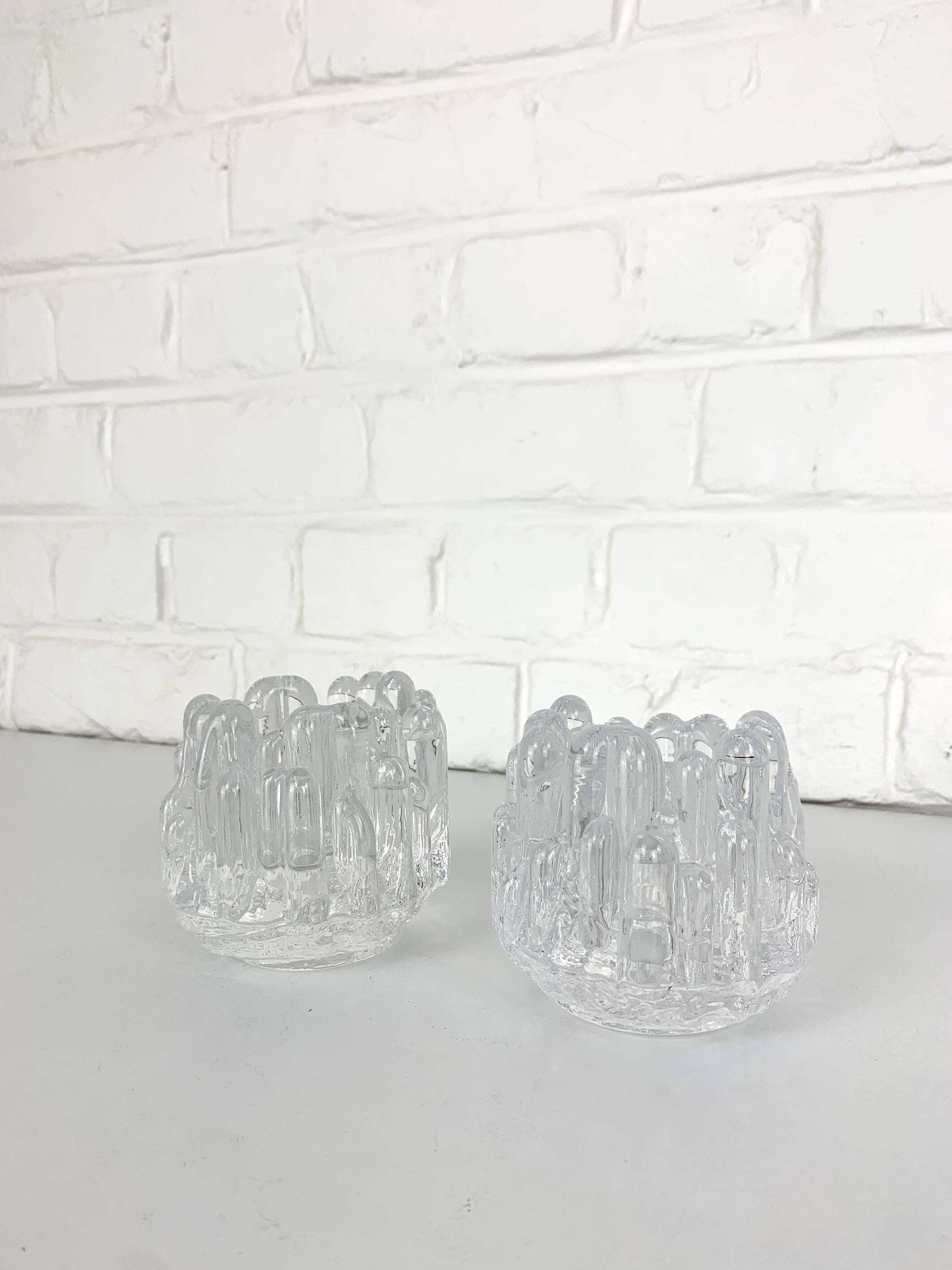 Pair of Sunflower Glass Candlesticks, Göran Wärff for Kosta Boda, Sweden, 1970s