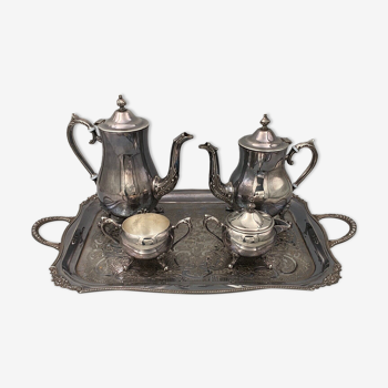 Service a café et thé métal argenté 4 pièces, 1900, gravé Sheffield anglais