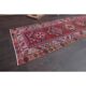 Vintage Turkish hand-knotted wool cotton red runner rug 83x362