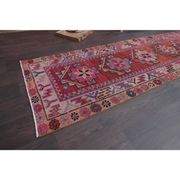Vintage Turkish hand-knotted wool cotton red runner rug 83x362