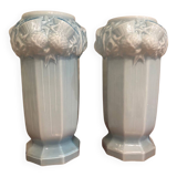 2 Vases opaline bleus anciens Art nouveau motifs chardons