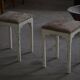 A pair of antique Danish stools, seats in lambswool, late 19th century.