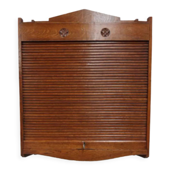 Vintage oak hanging filing cabinet with roller shutter