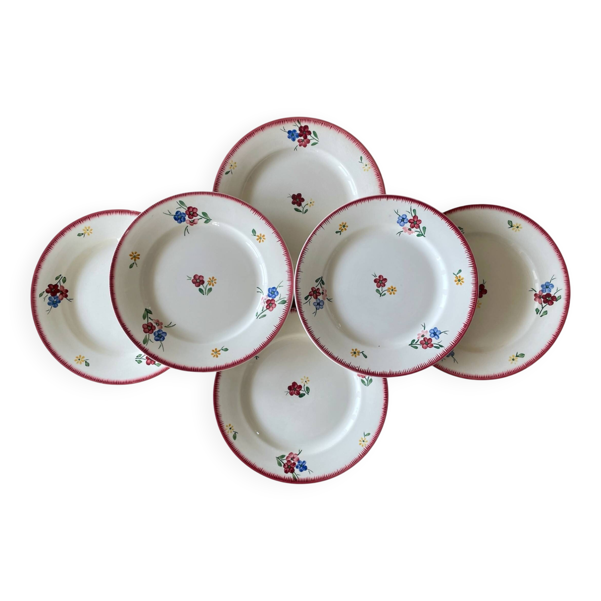 6 antique flat plates in Sarreguemines earthenware