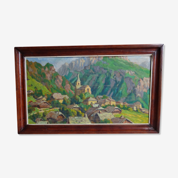 Mountain landscape painting Haute savoie La vacheresse