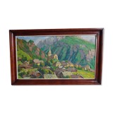 Mountain landscape painting Haute savoie La vacheresse